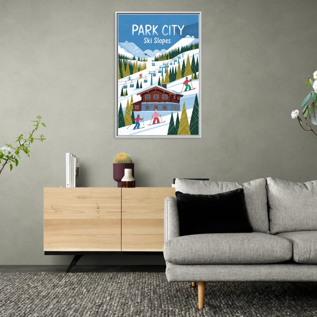 Park City Ski Slopes - Living Room White Frame Canvas