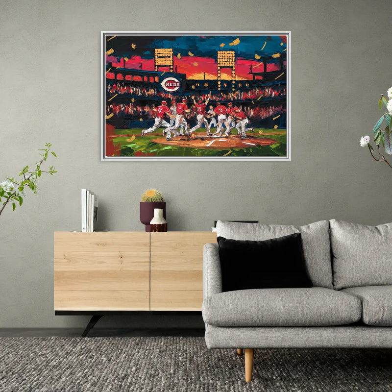 Cincinnati Reds Historic Moments - Living Room White Frame Canvas