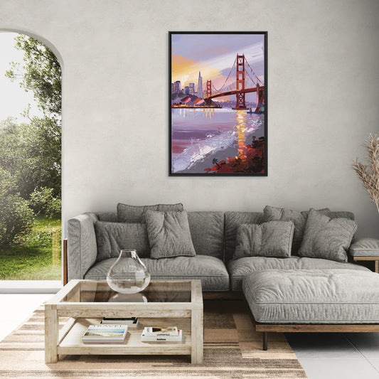 San Francisco Waterfront View Bay - Living Room Black Frame Canvas