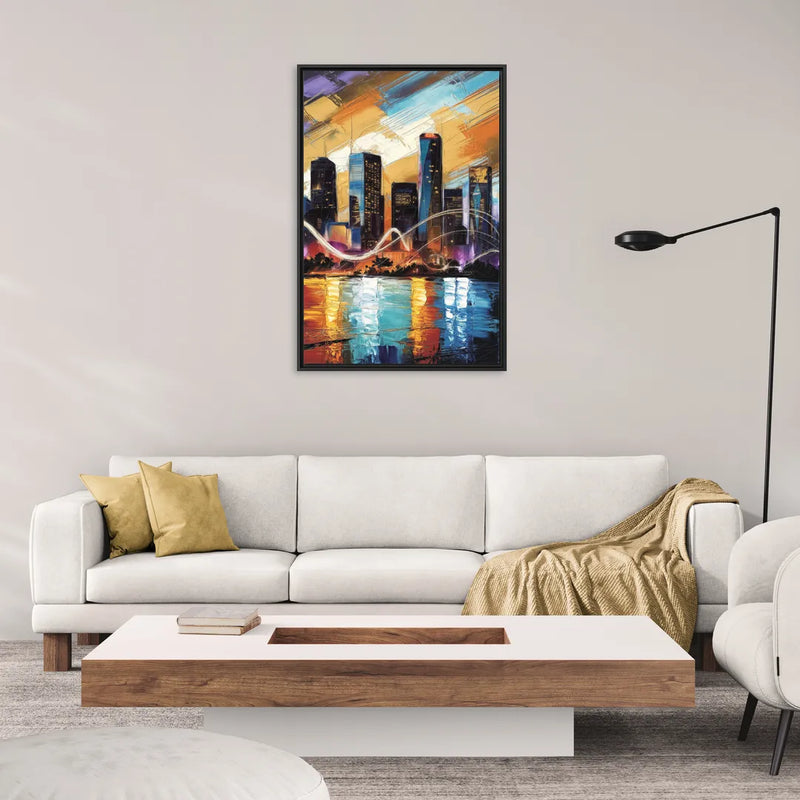 Houston Artistic Skyline - Living Room Black Frame Canvas