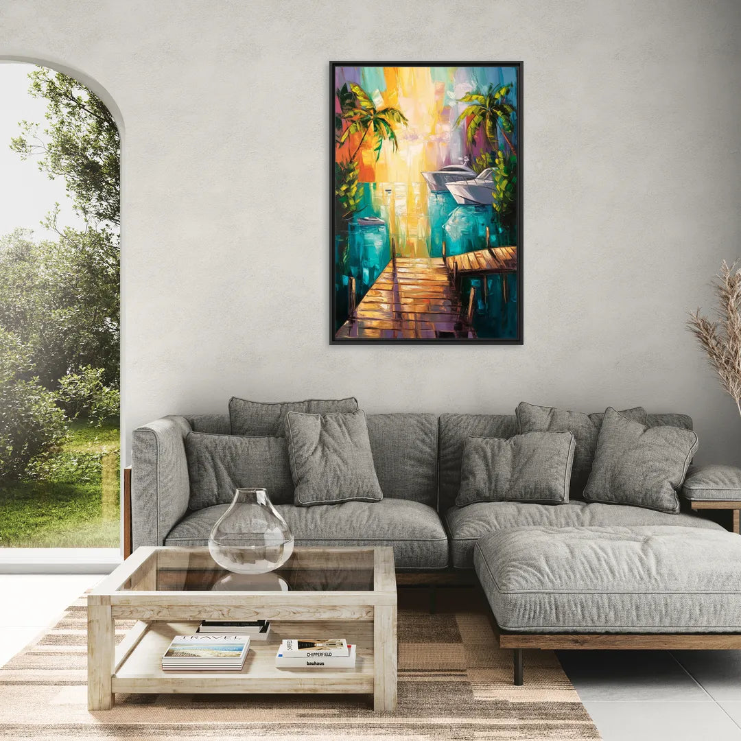 Key West Harbor Views - Living Room Black Frame Canvas