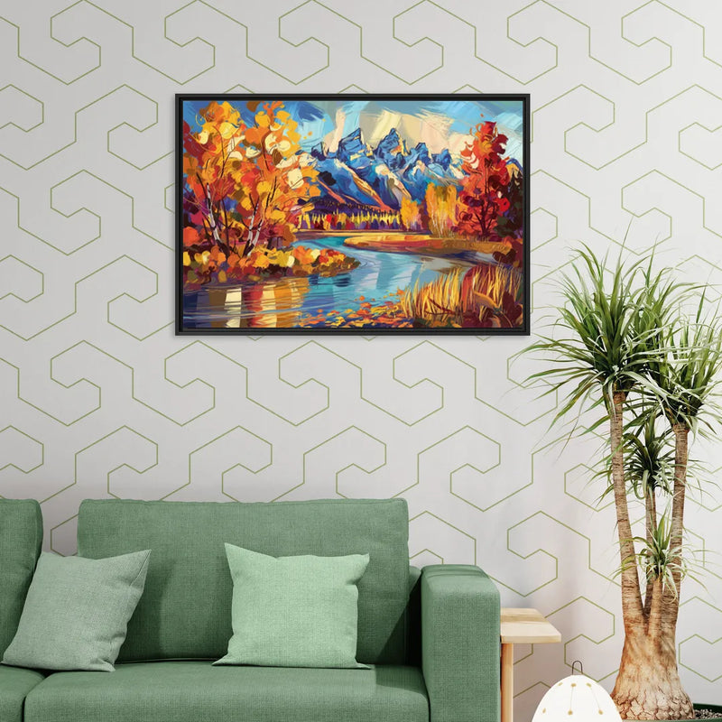 Jackson Hole Autumn Colors - Living Room Black Frame Canvas