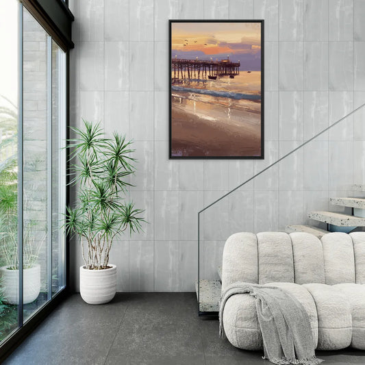 Naples Pier at Twilight - Living Room Black Frame Canvas