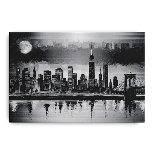 New York City Black And White Skyline - Canvas Wall Art