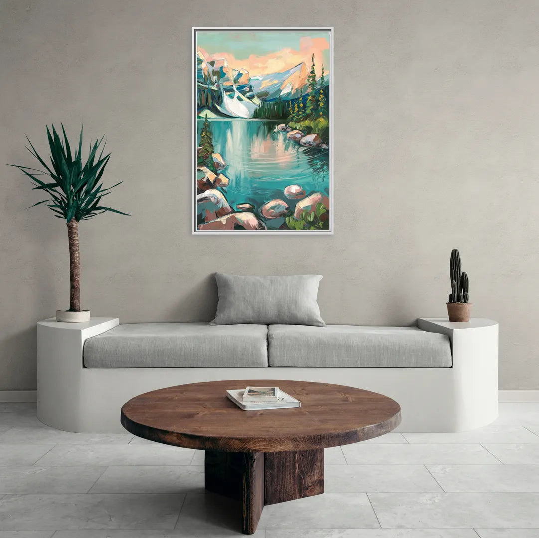 Lake Tahoe Scenic Panorama - Living Room White Frame Canvas