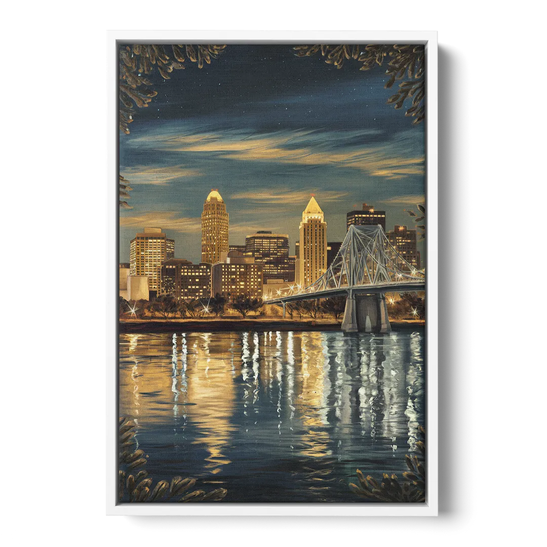 Louisville Downtown Skyline - White Frame Canvas