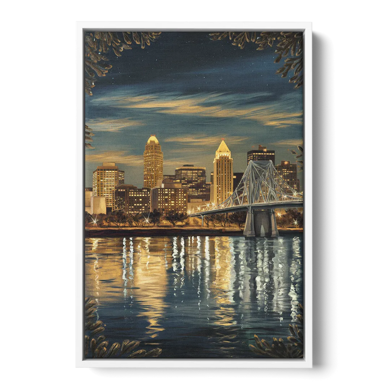 Louisville Downtown Skyline - White Frame Canvas
