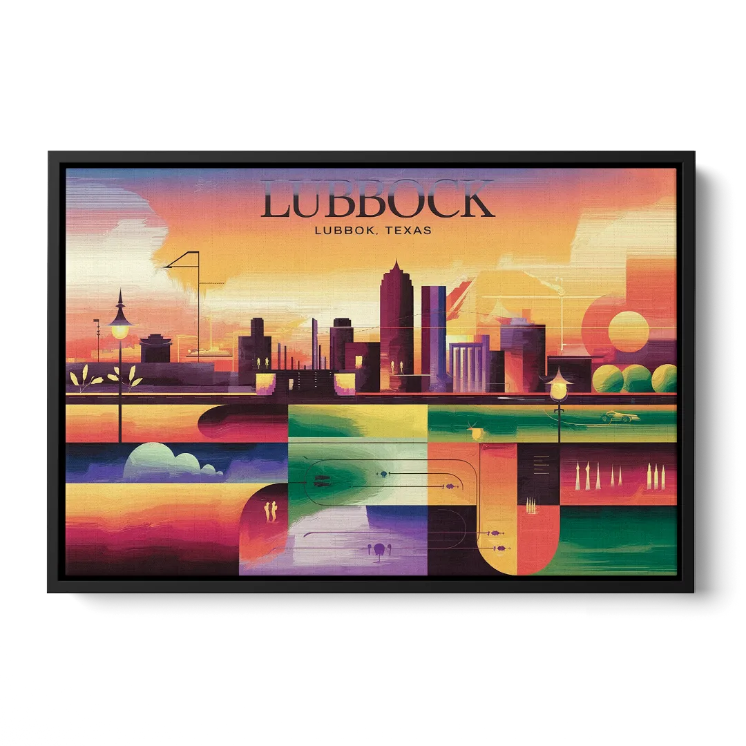 Lubbock Vibrant Cityscape - Black Frame Canvas