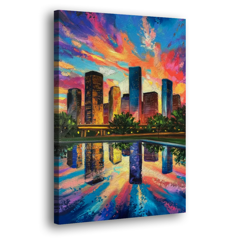 Houston Skyline Reflections - Canvas Print Art Sides