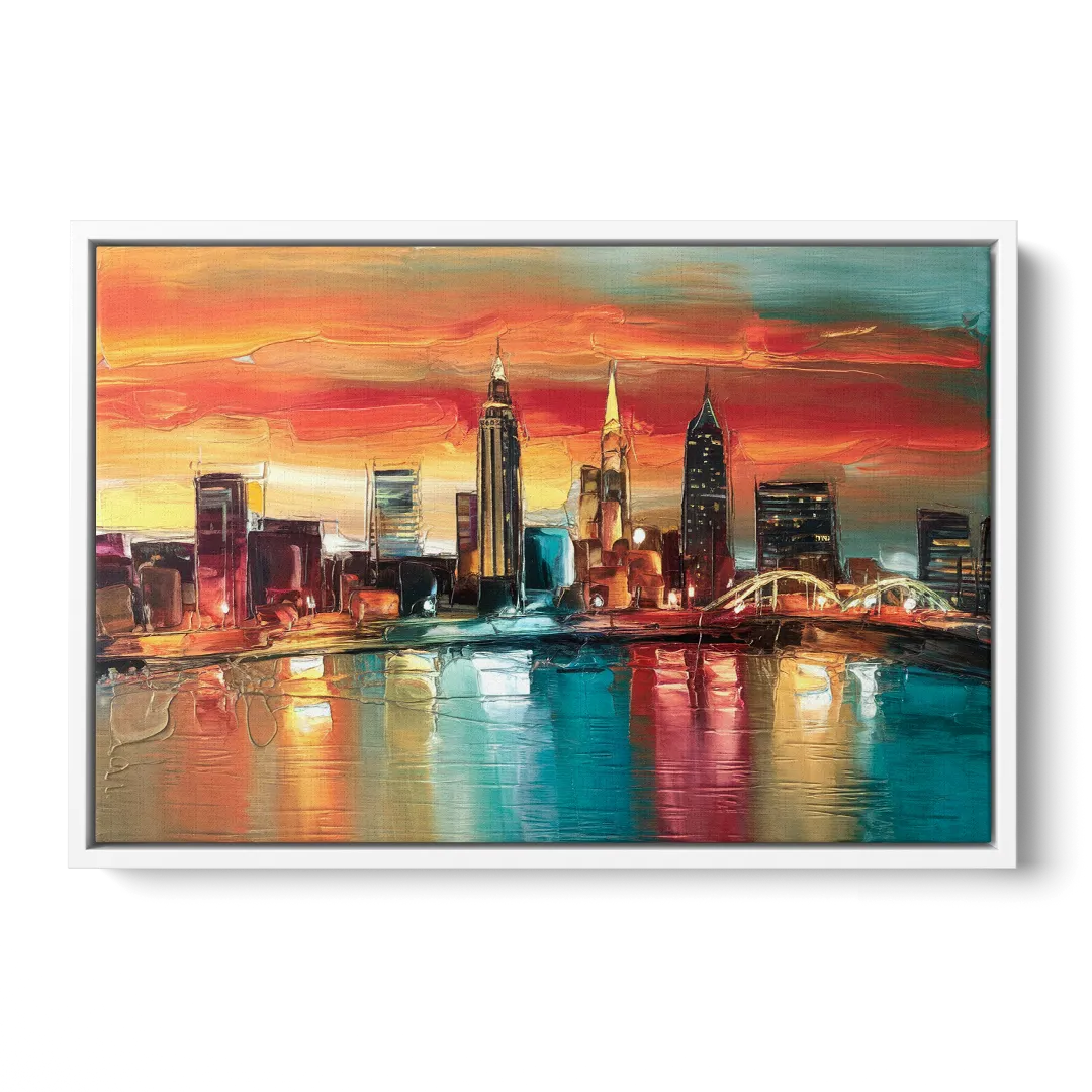 Cleveland Historic Landmarks Watercolor - White Frame Canvas