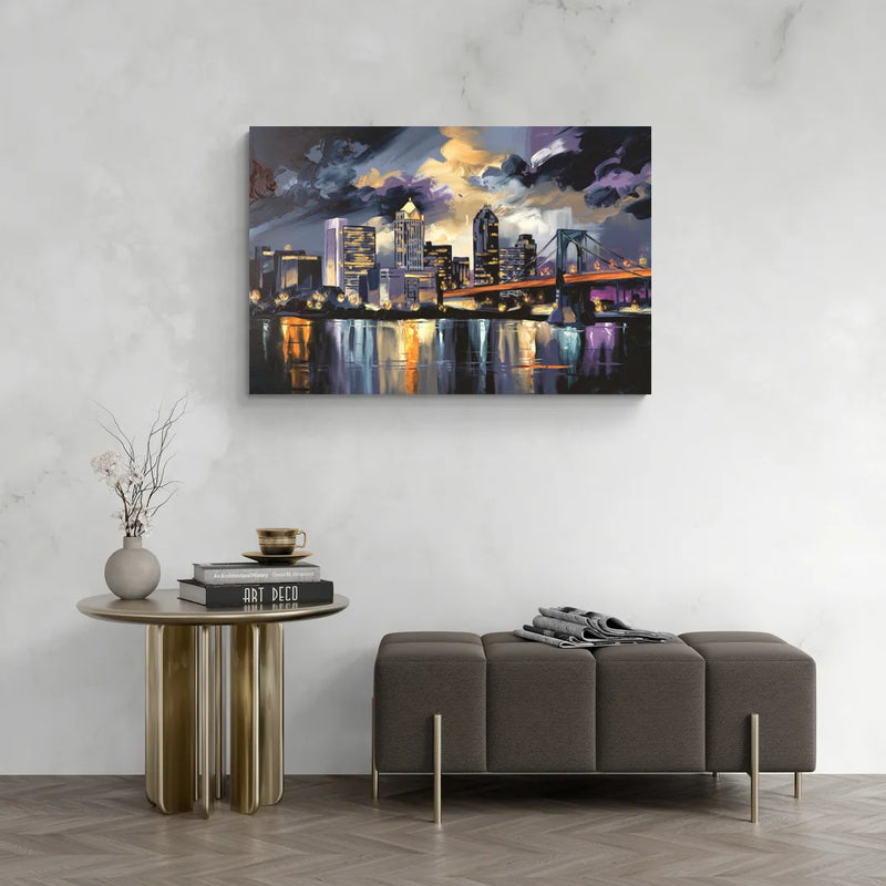 Toledo Nighttime Skyline - Canvas Wall Art Living Room