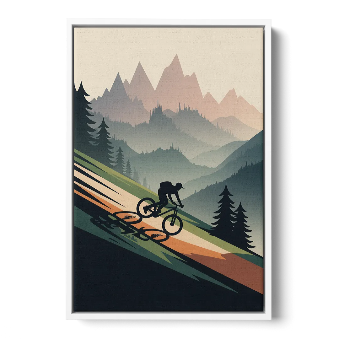 Mountain Biking Trails - White Frame Canvas