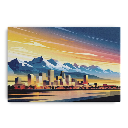 Denver Sunset Over Rockies - Canvas Wall Art