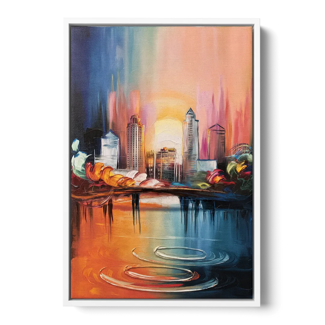 Louisville Skyline at Sunrise - White Frame Canvas