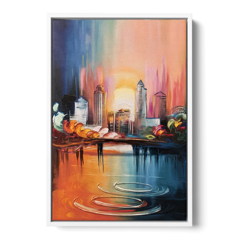 Louisville Skyline at Sunrise - White Frame Canvas