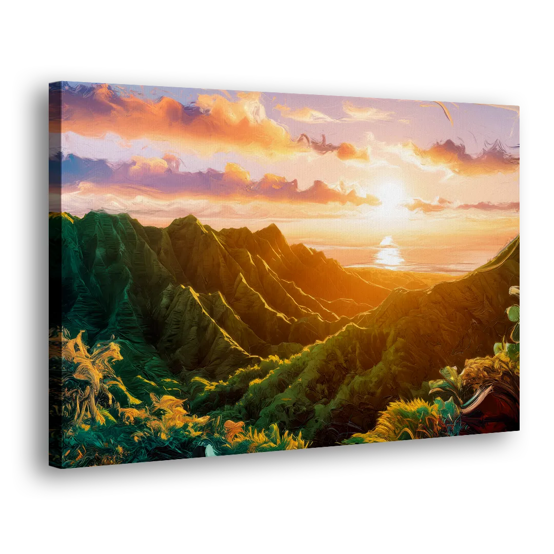 Honolulu Sunset Over Mountains - Canvas Print Art Sides