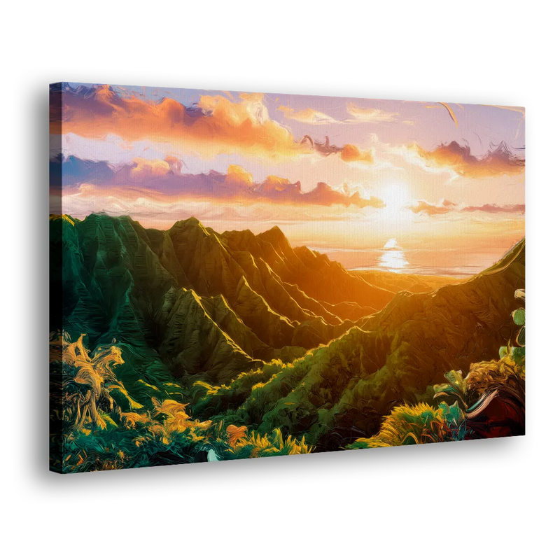 Honolulu Sunset Over Mountains - Canvas Print Art Sides