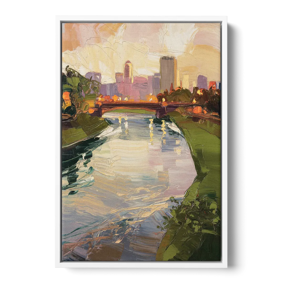 Rochester Genesee River View - White Frame Canvas