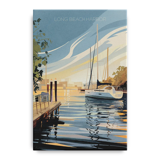 Long Beach Harbor and Sailboats - Canvas Wall Art