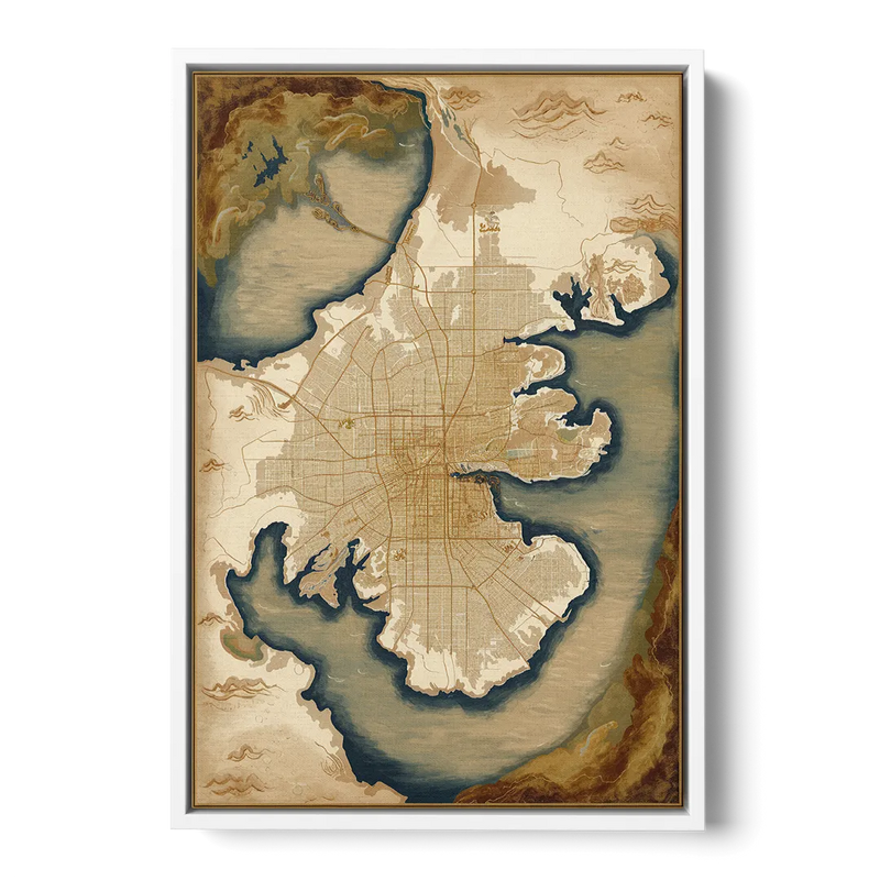 Charleston Map Design - White Frame Canvas