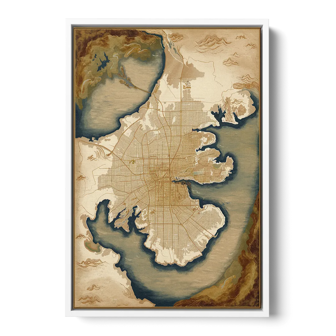 Charleston Map Design - White Frame Canvas