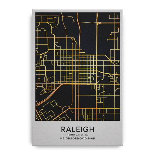 Raleigh Neighborhood Map - Canvas Wall Art
