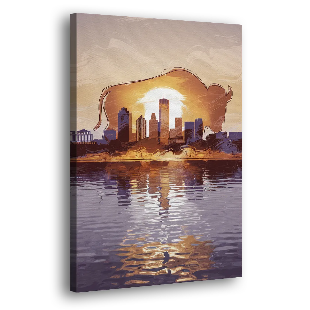 Buffalo Cityscape Reflection - Canvas Print Art Sides