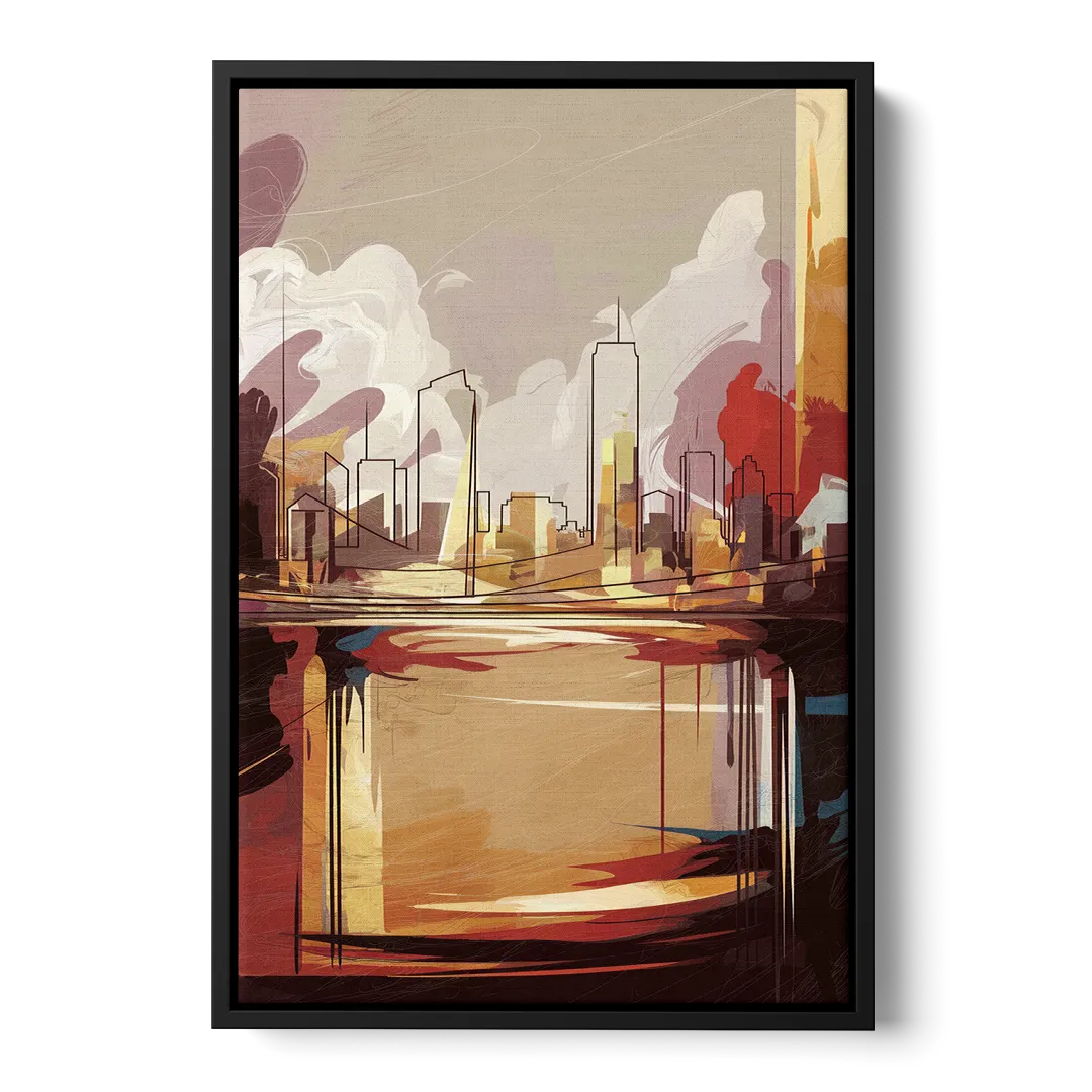 Fort Wayne Skyline Panorama - Black Frame Canvas