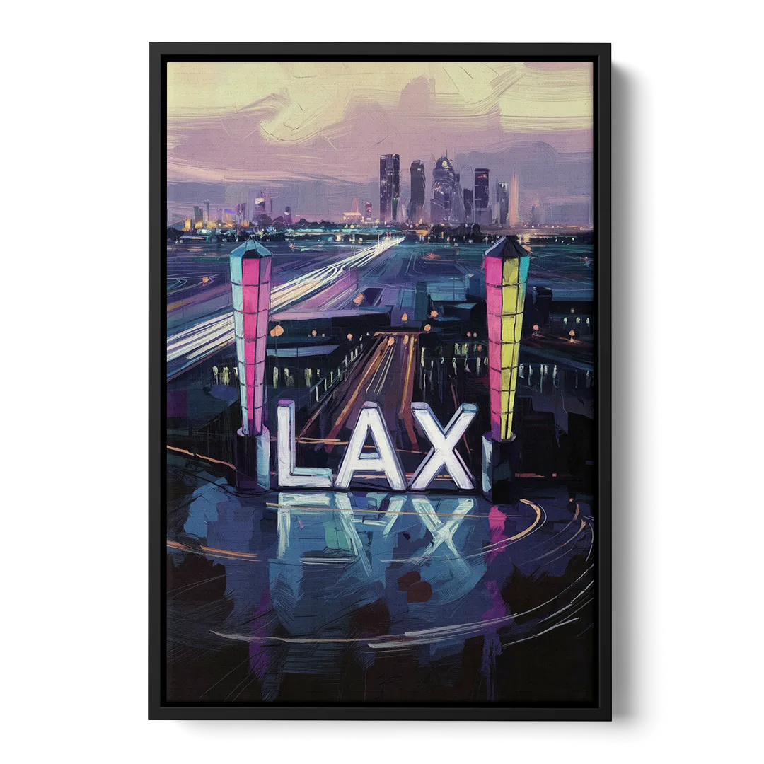Los Angeles Airport Aerial View - Black Frame Canvas
