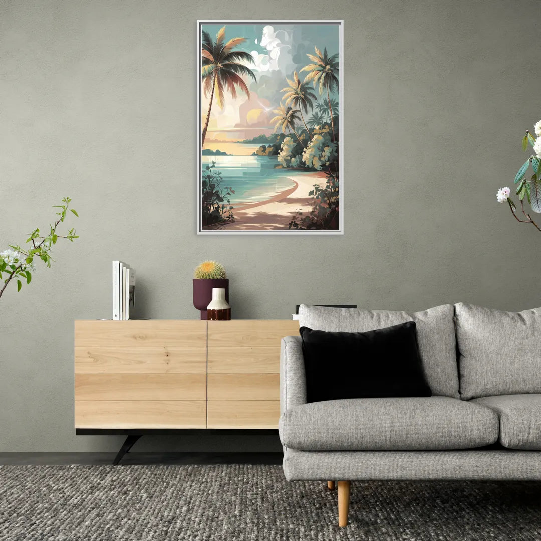Key West Palm Tree Serenity - Living Room White Frame Canvas