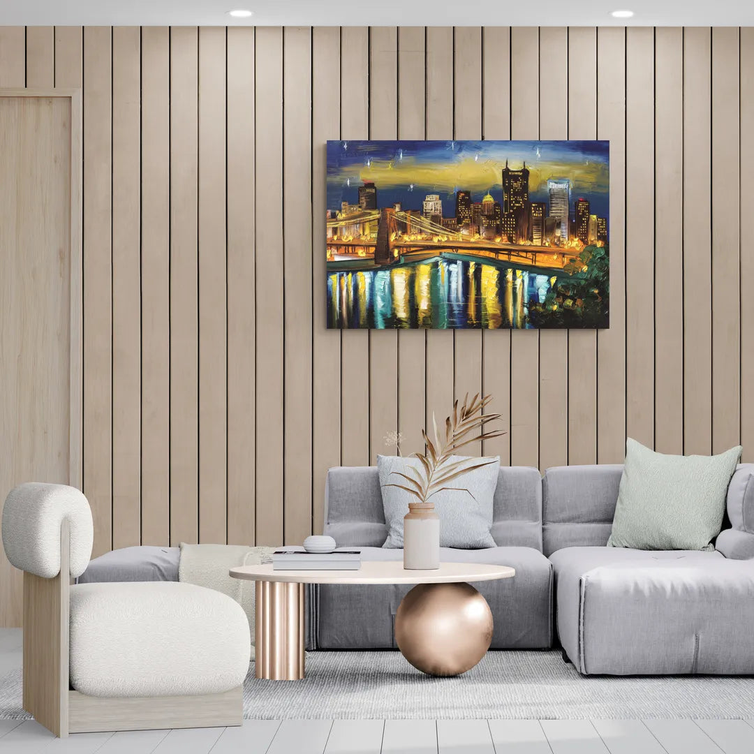Pittsburgh Skyline With Rivers - Canvas Wall Art Living Room