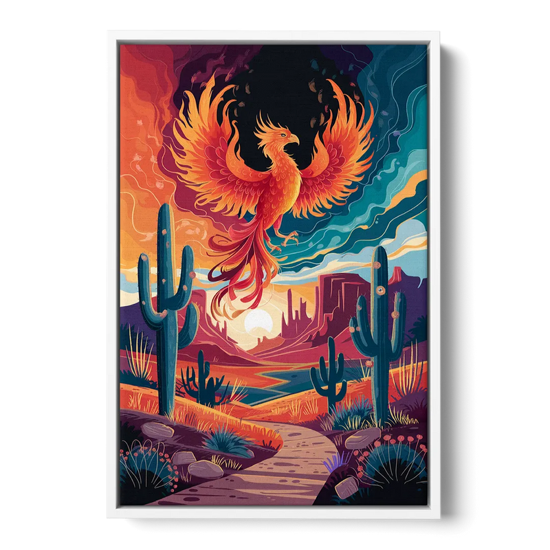 Phoenix Desert Landscape - White Frame Canvas