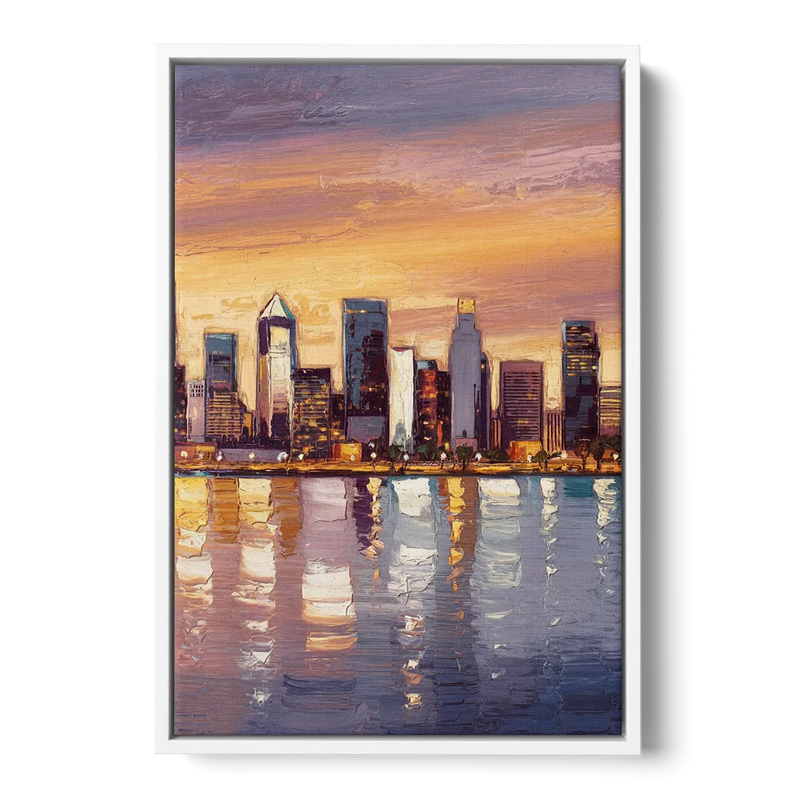 San Diego Downtown Skyline - White Frame Canvas