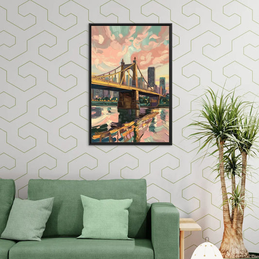 Pittsburgh Bridges and Rivers - Living Room Black Frame Canvas