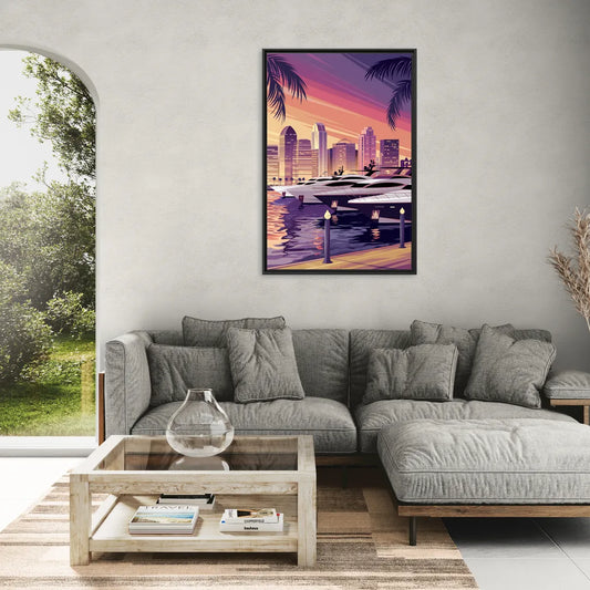 San Diego Harbor View - Living Room Black Frame Canvas