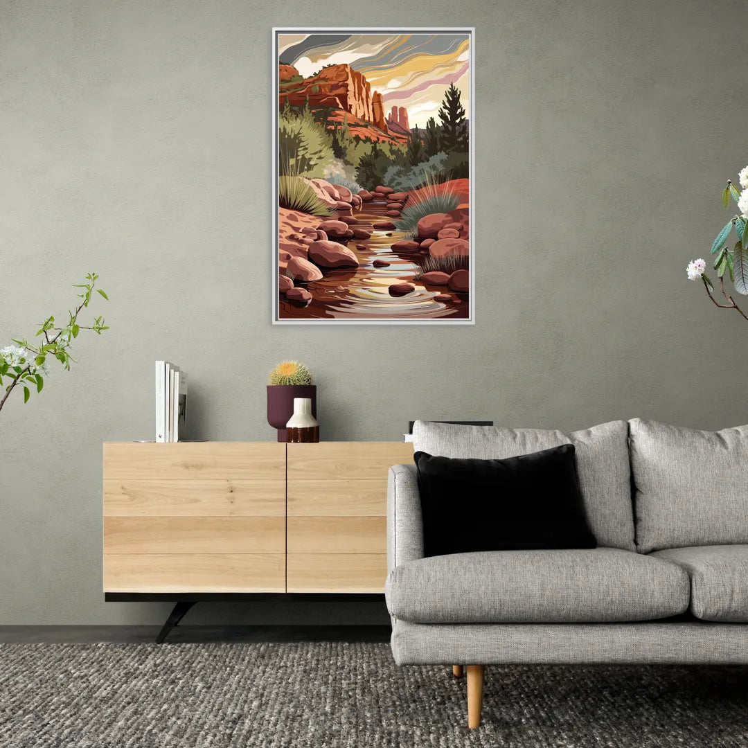 Sedona Oak Creek Reflections - Living Room White Frame Canvas