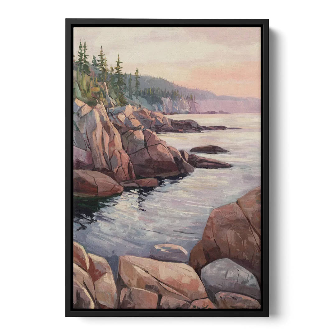 Bar Harbor Rocky Shoreline - Black Frame Canvas