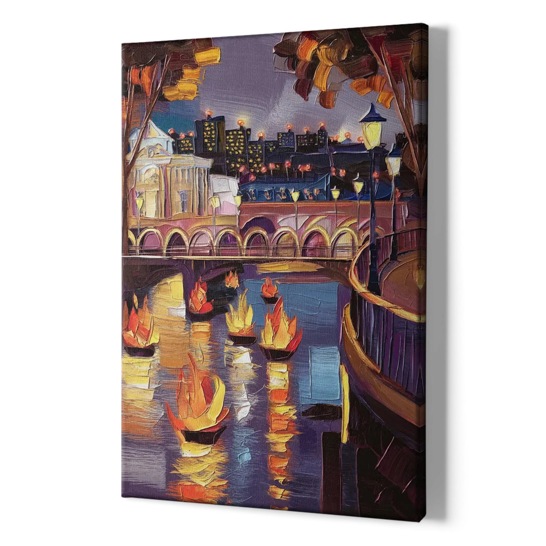 Providence Waterfire Glow - Canvas Print Art Sides
