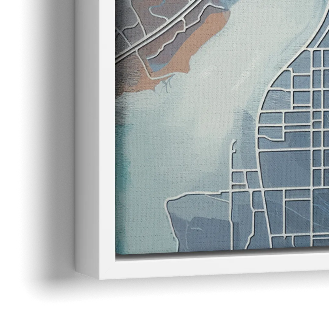 Kansas City Missouri Map - Close-Up White Frame Canvas