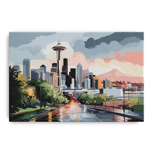 Seattle Rainy Day Skyline - Canvas Wall Art