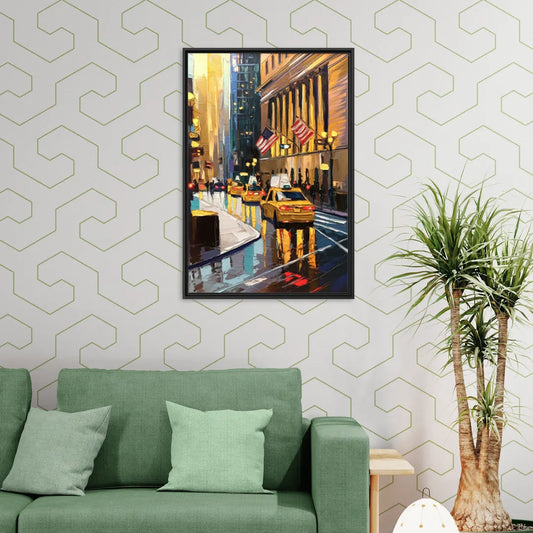 New York City Wall Street Vibes Flags - Living Room Black Frame Canvas