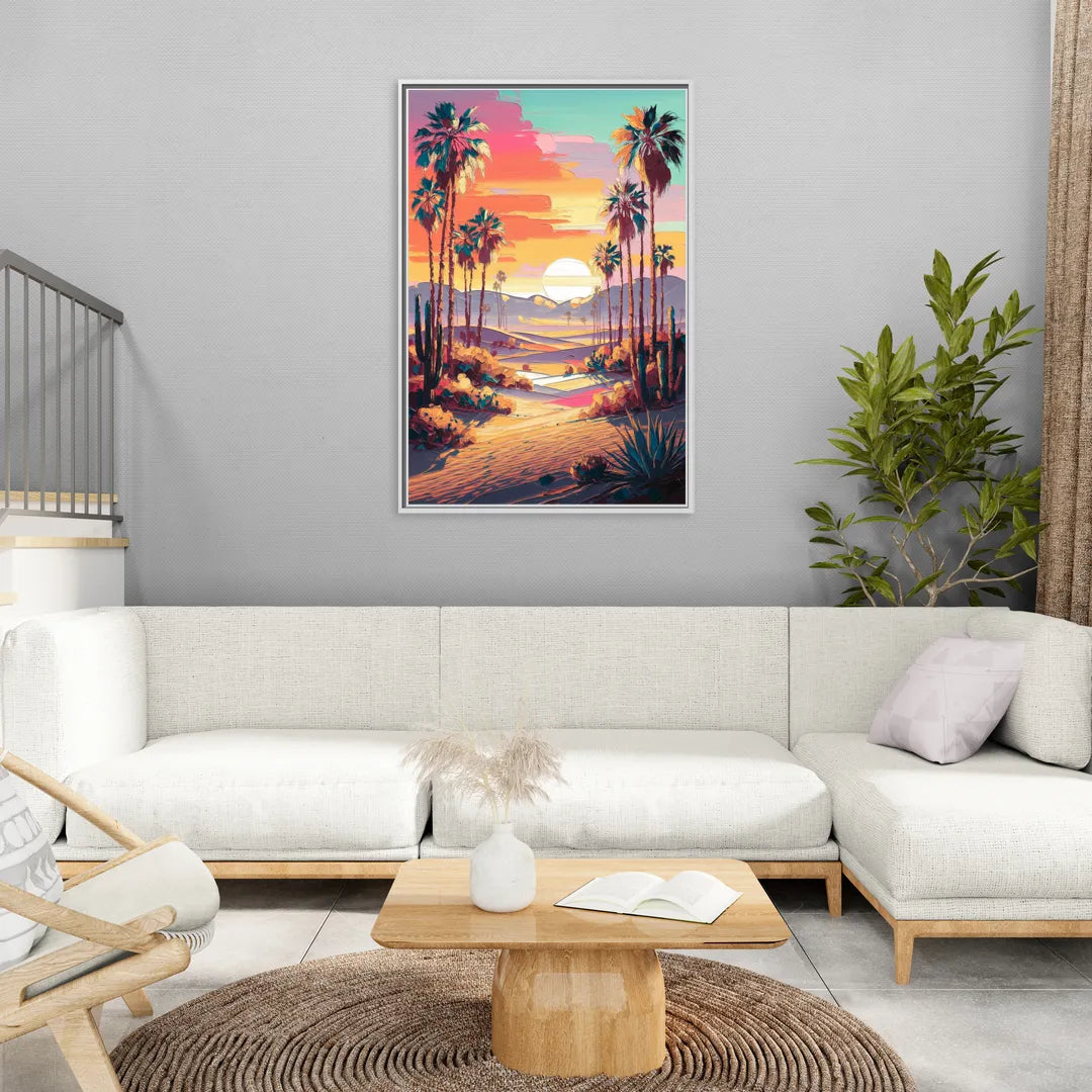 Palm Springs Desert Sunset - Living Room White Frame Canvas