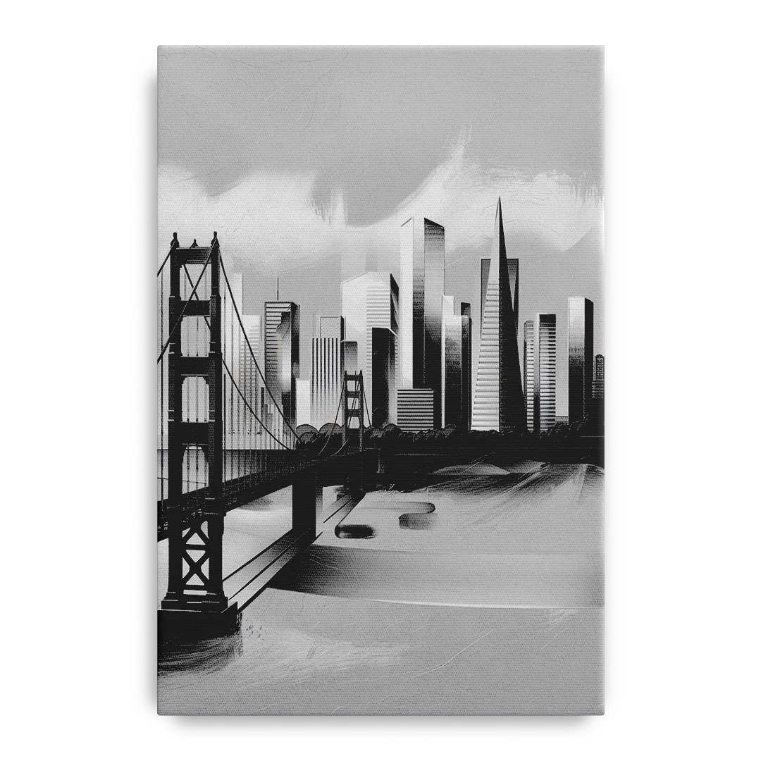 San Francisco Black and White Skyline - Canvas Wall Art