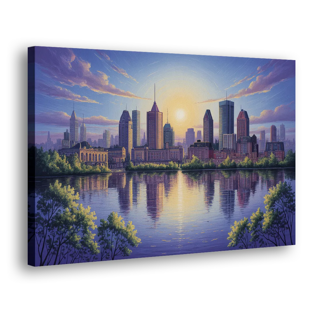 Montreal Skyline Reflections - Canvas Print Art Sides