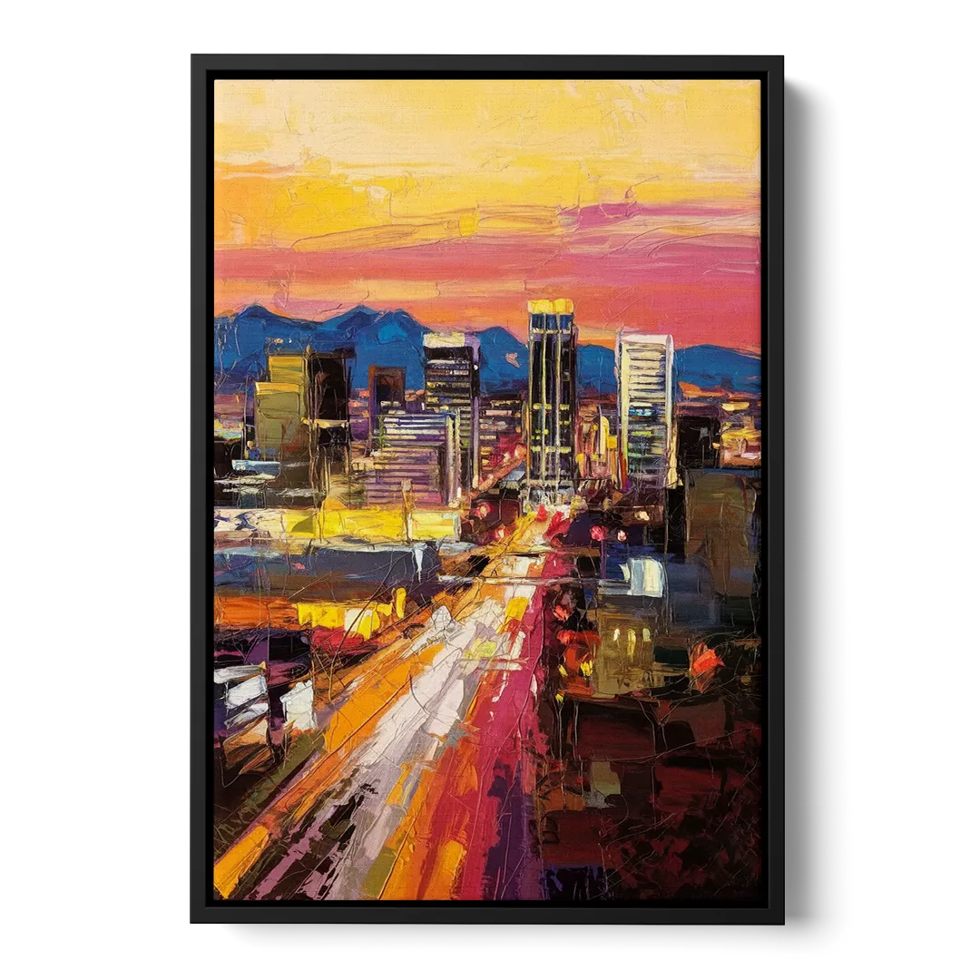 Phoenix Arizona Downtown Lights - Black Frame Canvas