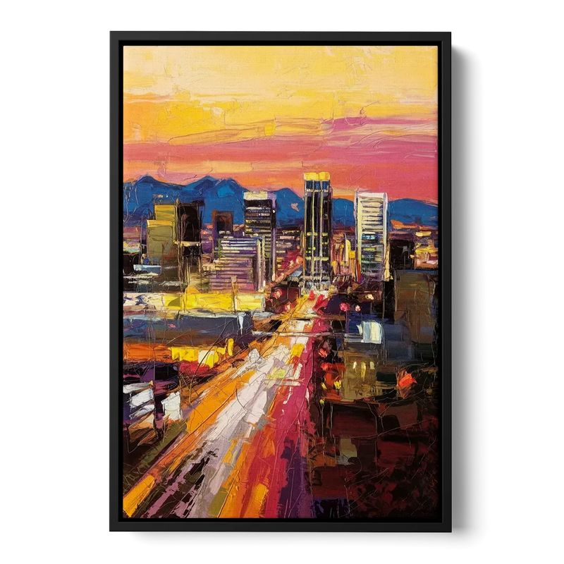 Phoenix Arizona Downtown Lights - Black Frame Canvas