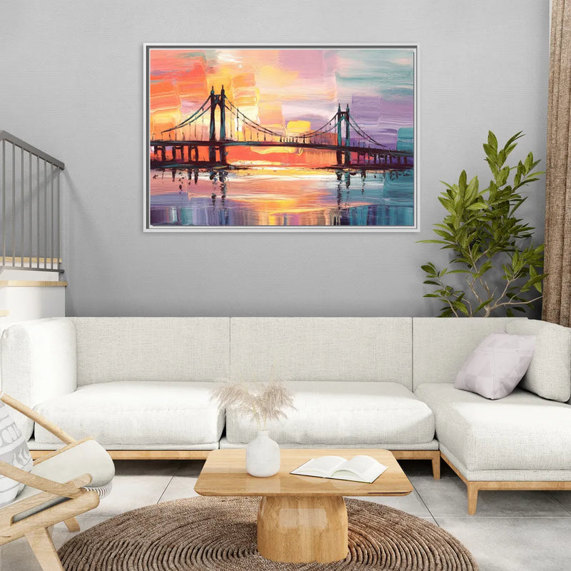 Chesapeake Bridge Silhouette - Living Room White Frame Canvas