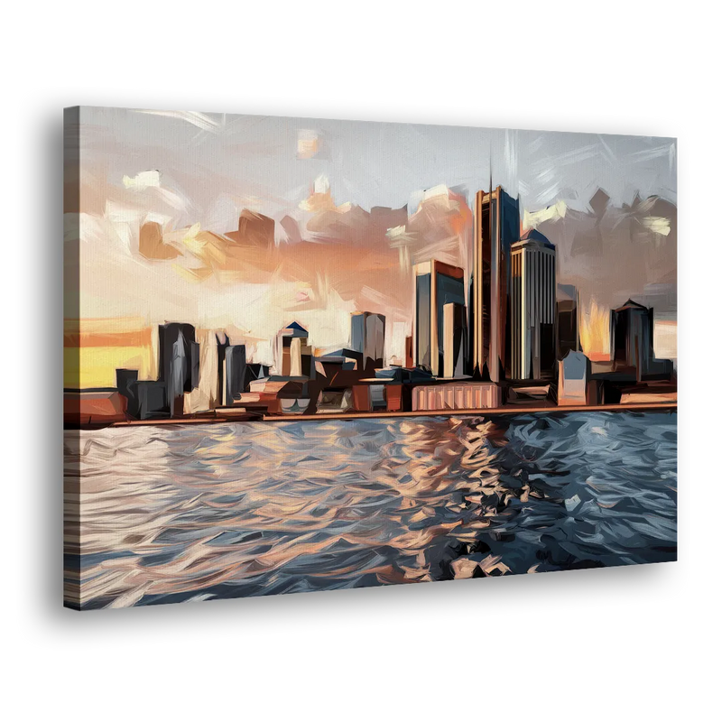 Detroit Cityscape Photography - Canvas Print Art Sides