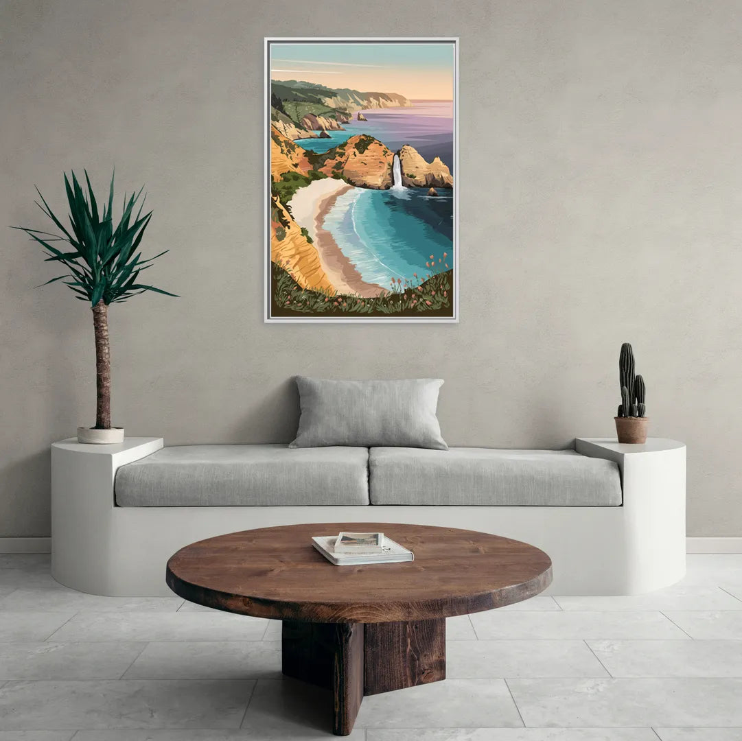 Big Sur Serene Landscape - Living Room White Frame Canvas