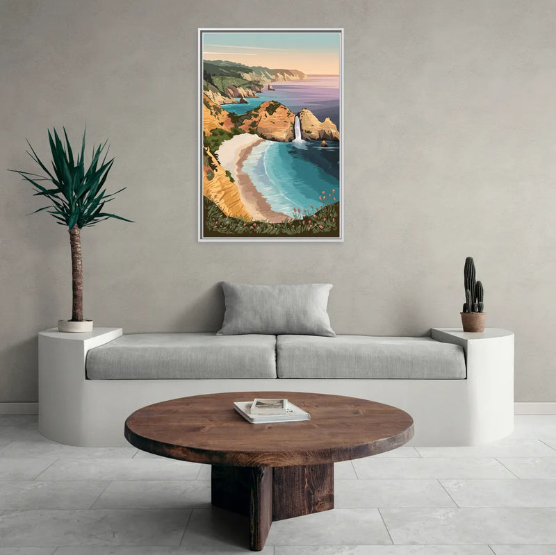 Big Sur Serene Landscape - Living Room White Frame Canvas